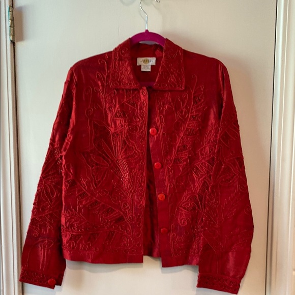 Sandy Starkman Jackets & Blazers - Vibrant Red Textured Suit Jacket with Tailored Fit